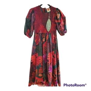 FARM Rio Dress Small High low 29 Smocked Bodice Aztec print